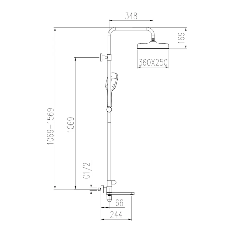 G2410-9 душ. система 3х функц. лат. Ø35 (гангрей) {3/1} GAPPO 1055624
