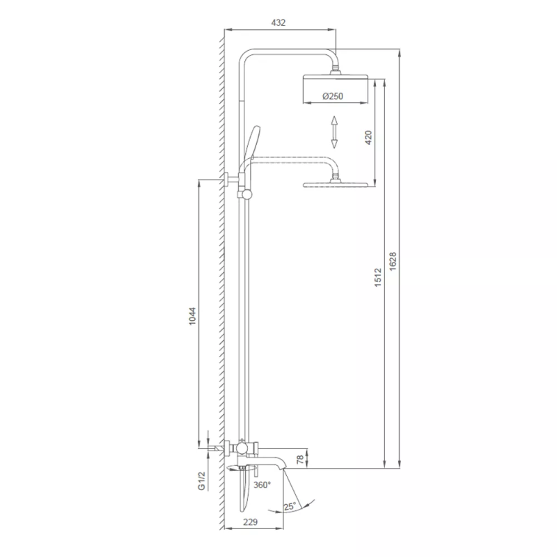 G2406-6 душ. система 3х функц. одноваж. лат. Ø35 (чорн) {3/1} GAPPO 1046759