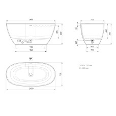 PAA VAPERLS145/00 Perla Ванна окремостояча 145см з литого (штучного) каменю Silkstone, з інтегрованим сифоном, колір білий мат
