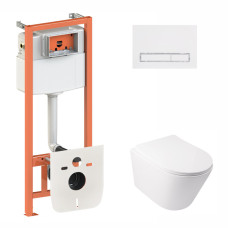 Інсталяція для унітазу 3 в 1 Qtap Nest + унітаз з сидінням Qtap Swan з панеллю змиву (QT16335178W0133M425M08V1384W)