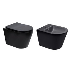 Комплект Qtap Scorpio Matt Black 2 в 1: унітаз підвісний Ultra Quiet QT14332380AMB + біде підвісне QT1455053FMB