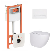 Готове рішення Qtap для ванної кімнати: підвісний унітаз Robin + комплект інсталяції Nest 4 в 1 (лінійна клавіша White)