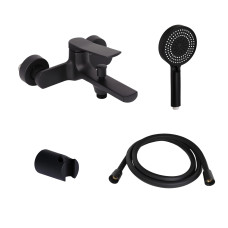 Комплект Qtap Slavonice Black Matt: Змішувач  QTSLA259BLM45918 + Тримач QT829910842854OB + Шланг QTHADPVCSQ160B + Лійка QTRUC125BLM45951
