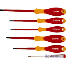 Topex Викрутки, діелектричні, для робіт під напругою 1000 В, набір 6 од., з тестером, SL, PH (39D150)