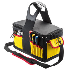 Topex Сумка для інструменту, 16 зовнішніх та 12 внутрішніх кишень, посилені ручки, зміцнене дно, 41х23х23 см (79R440)