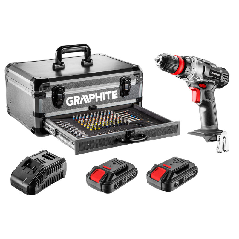 Graphite Шурупокрут-дриль акумуляторний Energy+, 18В 2х2.0А•год, 44Нм, 0-1250об•хв, набір 109шт приладдя, кейс, 7.35кг (58G022-PS15)