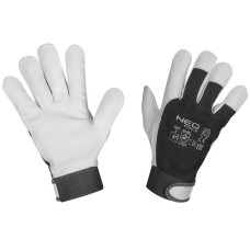 Neo Tools Рукавички робочі, козяча шкіра, фіксація зап’ястя, р.10, чорно-білий (97-655-9)