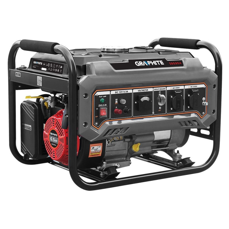 Graphite Генератор бензиновий 230В (1 фаза), 2/2.2кВт, ручний старт, AVR, 40кг (58G904)