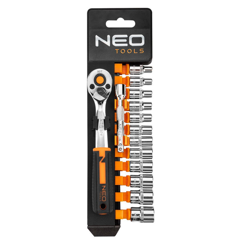 Neo Tools Набір торцевих головок, 14шт, 1/4", тріскачка 90 зубців, CrV (10-000)