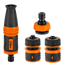 Neo Tools Набір для поливу 1/2", зрошувач ручний прямий, 2 конектори для шланга, конектор для крана 1/2"-3/4" (15-710)