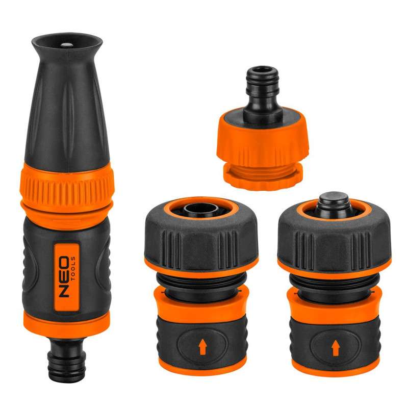 Neo Tools Набір для поливу 3/4", зрошувач ручний прямий, 2 конектори для шланга, конектор для крана 3/4"-1" (15-711)