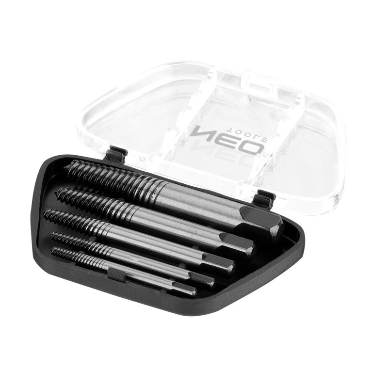 Neo Tools Екстрактори для зламаних гвинтів, набір 5шт, для гвинтів М3-18мм, CrMo, футляр (09-615)