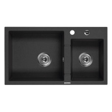 Deante Мийка кухонна Piva, граніт, прямокут., без крила, 780x440x194мм, чаша - 2, врізна, графіт (ZQI_2203)