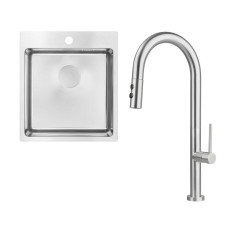 Deante Набір для кухні Olfato стальна мийка ZPO_010A + зміш. BQO_F72M, матова сталь (ZPOE010A)