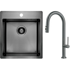 Deante Набір для кухні Olfato стальна мийка ZPO_D10A + зміш. BQO_D72M, титан (ZPOED10A)