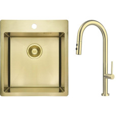 Deante Набір для кухні Olfato стальна мийка ZPO_R10A + зміш. BQO_R72M, брашоване золото (ZPOER10A)