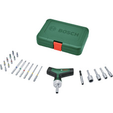 BOSCH Викрутка з тріскачкою, Т-подібне руків'я, 20 насадок, 109мм, кейс, сталь CrV (1600A02Z9T)