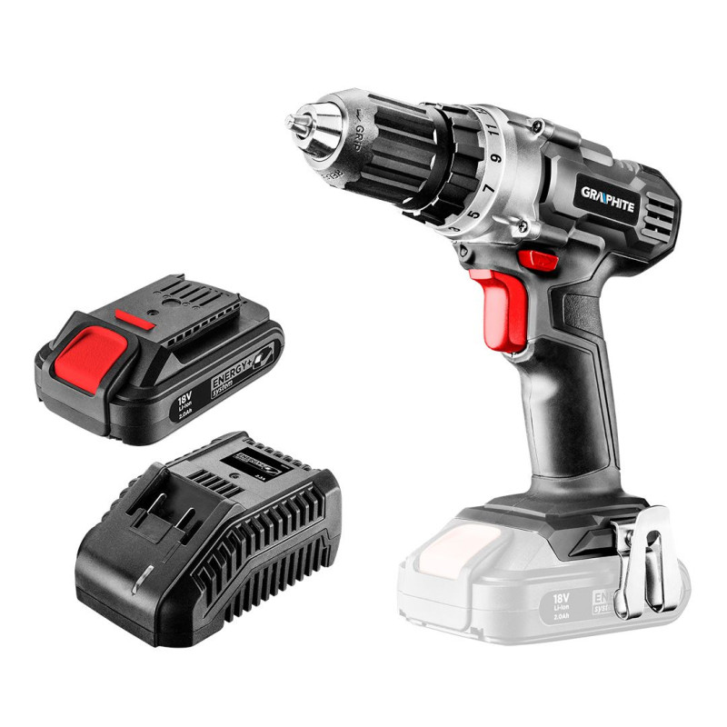 Graphite Шурупокрут-дриль акумуляторний Energy+ 18В 1х2А·год 44Нм 0-350·0-1250об·хв ЗП 1.2кг (58G000-SET1)