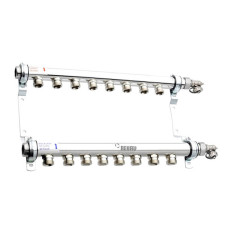 Колектор розподільчий HLV 8 для систем опалення (стальний), 8 конт. 3/4", компл.з 2 шар.кранами 1" (110212001)