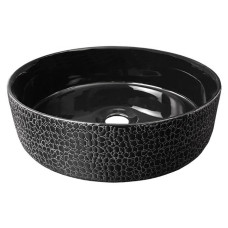 Умивальник 36*36*12см накладний керамічний круглий, чорна "шкіра", VOLLE (13-40-111B)