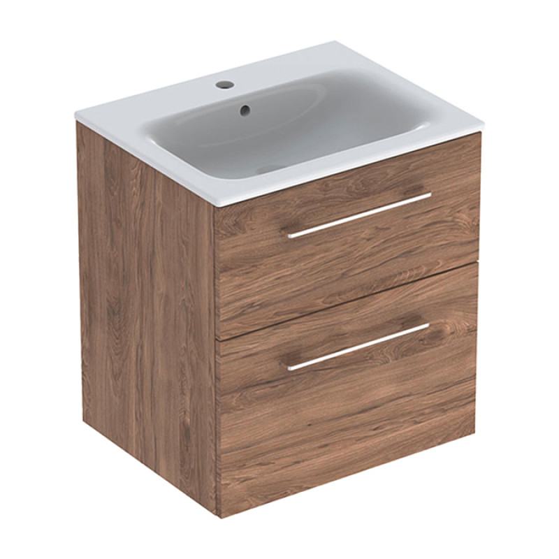 Geberit 501.238.00.1 Selnova Square Комплект меблів для ванної кімнати: тумба під раков.60см з 2-ма шухлядами + раковина slim rim з 1отв.під зміш. та переливом, колір темний горіх