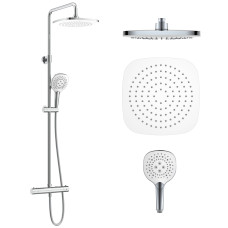 IMPRESE CENTRUM SQ система душова (термостат для душу, верхній душ 255 мм ABS квадрат, ручний душ 131 мм 3 режими, шланг 170 см) білі кришки, хром, (T-15260SQ)