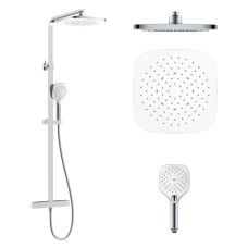 CENTRUM LT система душова (термостат для душа квадрат, верхній душ 255 мм ABS квадрат, ручний душ 112мм 3 режими, шланг 170 см) білі кришки, хром, IMPRESE (T-15260LT)