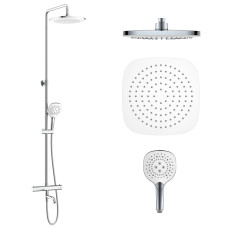 IMPRESE CENTRUM SQ система душова (термостат для ванни, верхній душ 255 мм ABS квадрат, ручний душ 131 мм 3 режими, шланг 170 см) білі кришки, хром, (T-10260SQ)