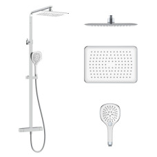 CENTRUM LT система душова (термостат для душа квадрат, верхній душ 298*208 мм ABS, ручний душ 127 мм 3 режими, шланг 170 см) білі кришки, хром, IMPRESE (T-15300LT)