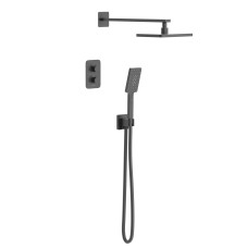 BILOVEC система душова прихованого монтажу (термостат 2 функції, душ 260*188 мм ABS, лійка 3 режими, шланг 1500 мм PVC), чорний матовий, IMPRESE (t04800910SQС)