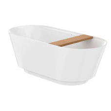 TURA ванна із штучного каменю STONEX 170*75см, овальна,вільностояча, злив-перелив, в комплекті із сифоном click-clack та з дерев`яною поличкою, ROCA (A248672000)