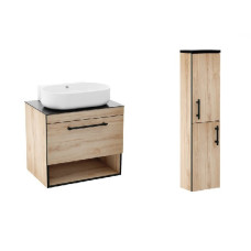 BLACK EDGE комплект мебели 90см, дуб: тумба подвесная + умывальник накладной + пенал подвесной, IMPRESE (f32119OK(3))