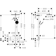 RAINDANCE ALIVE Q душова система Showerpipe 210/340, 1jet, зтермостатом, хром, HANSGROHE (24580000)
