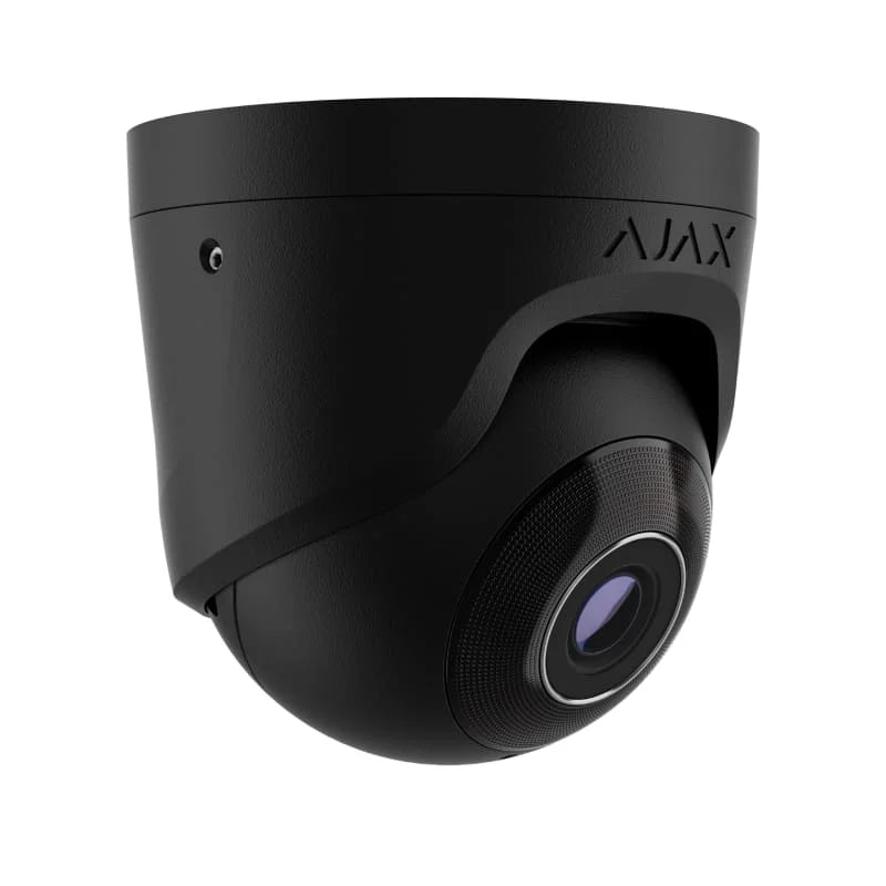 Ajax IP-Камера дротова TurretCam, 5мп, 4мм, Poe, True WDR, IP 65, ІЧ 35м, аудіо, кут огляду 75°до 85°, купольна, чорна (000039311)