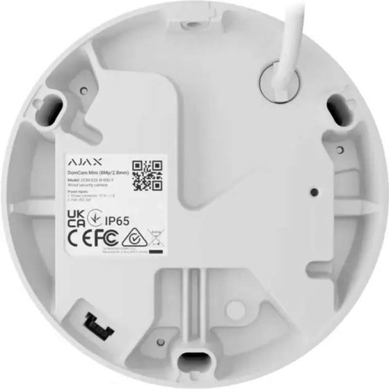 Ajax IP-Камера дротова TurretCam, 8мп, 2.8мм, Poe, True WDR, IP 65, ІЧ 35м, аудіо, кут огляду 100° до 110°, купольна, біла (000039323)