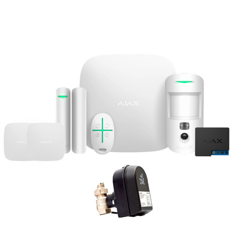 Ajax StarterKit CAM + LeaksProtect (2шт) + WallSwitch + кран з електроприводом Honeywell 220 One ДУ32 (HAV32) (006454)