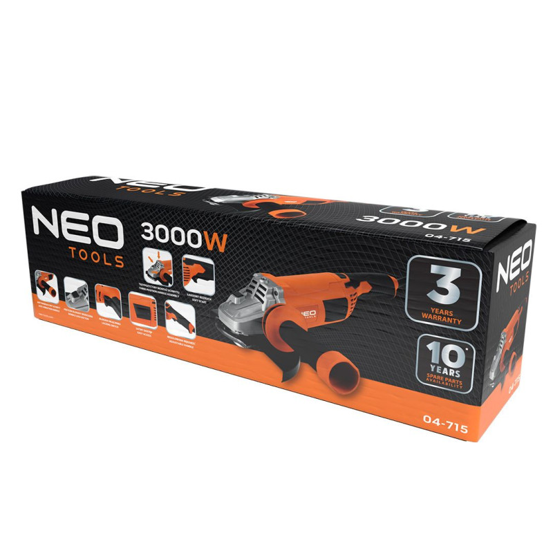 Шліфмашина кутова Neo Tools 230мм 3000Вт 6600об·хв 5.6кг (04-715)