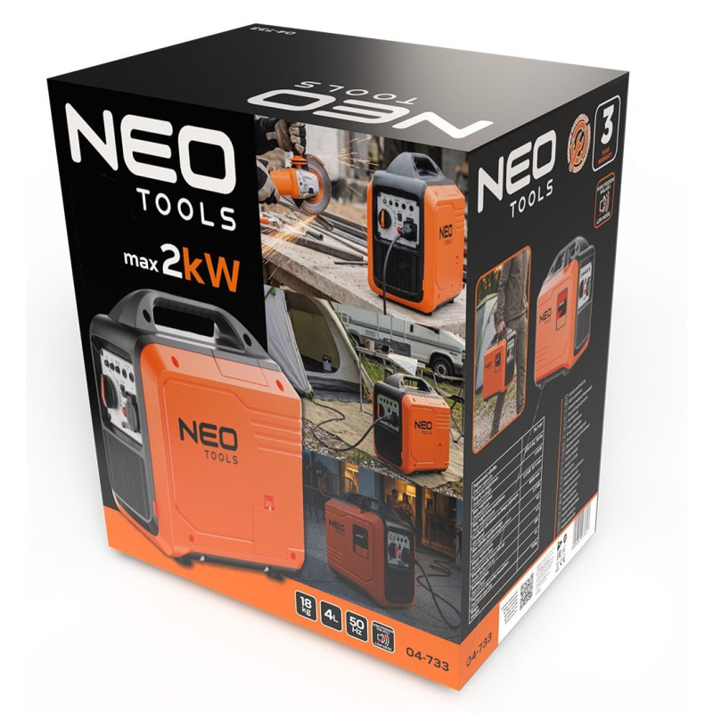Генератор бензиновий інверторний Neo Tools 230В, 1.8/2.0кВт, ручний стартер, 18кг, 04-733
