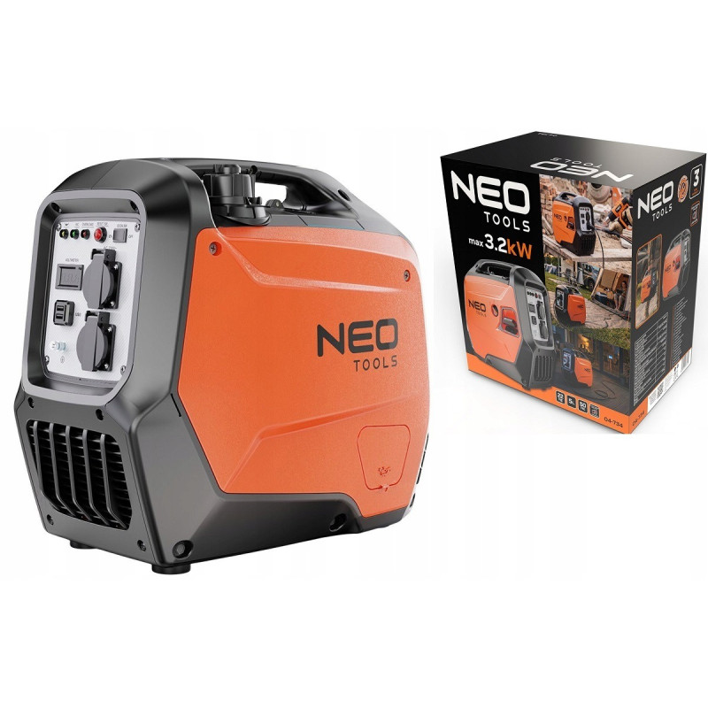 Генератор бензиновий інверторний Neo Tools 230В, 3/3.2кВт, ручний стартер, USB Type C 5, 22кг, 04-734