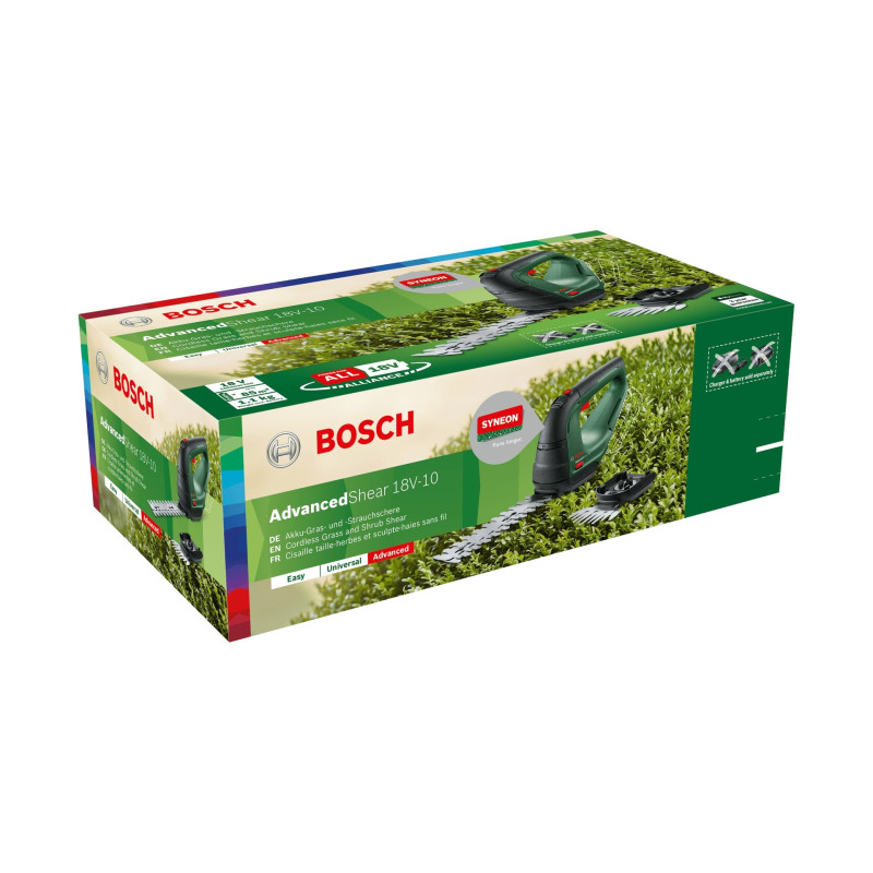BOSCH Ножиці для трави акумуляторні AdvancedShear 18В-10 + насадка кущоріз 10/20см крок різу 8мм 1.85кг (0600857001)