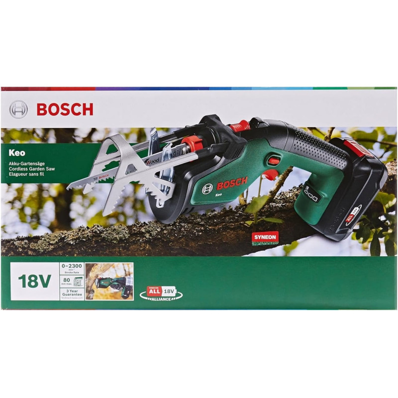 BOSCH Пила шабельна акумуляторна KEO 18В ЗУAL18V-20 АКБ 2А·год пропил 80мм хід 20мм 1.4кг (0600861A00)
