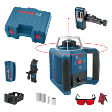 BOSCH Нівелір лазерний ротаційний Professional GRL 300 HV, 60м/з приймачем 300м, ±0.1мм/м, 150/300/600 об/хв, IP54, 1.8кг, кейс, приймач LR1, пульт RC1, тримач WM4, ЗП, окуляри, мішень (0601061501)