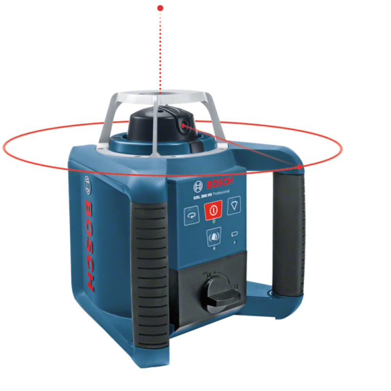 BOSCH Нівелір лазерний ротаційний Professional GRL 300 HV, 60м/з приймачем 300м, ±0.1мм/м, 150/300/600 об/хв, IP54, 1.8кг, кейс, приймач LR1, пульт RC1, тримач WM4, ЗП, окуляри, мішень (0601061501)