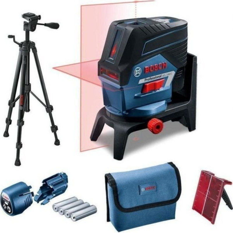 BOSCH Нівелір лазерний GCL2-50C+RM2+BT150 до 10м, ±0.3мм/м, 4AAx1.5В, IP54, штативі, чохол, мішеннь, 0.6кг (0601066G02)