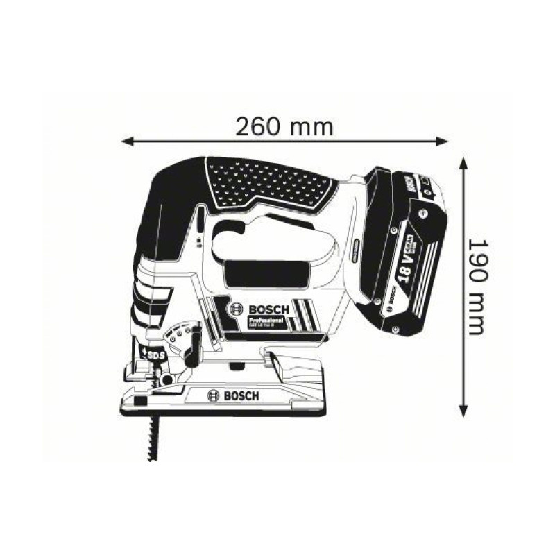 BOSCH Лобзик GST 18 V-LI B, акум., 18В, хід 23мм, 2,1кг, Solo (06015A6100)