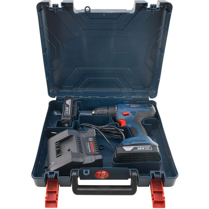 BOSCH Шурупокрут-дриль акумуляторний GSR 180 LI, 18В 2х2.0Аг, 21/54Нм, 20+1, 450/1700об/хв, набір біт 11 шт+набір свердл 12 шт, 1.6кг (06019F810A)