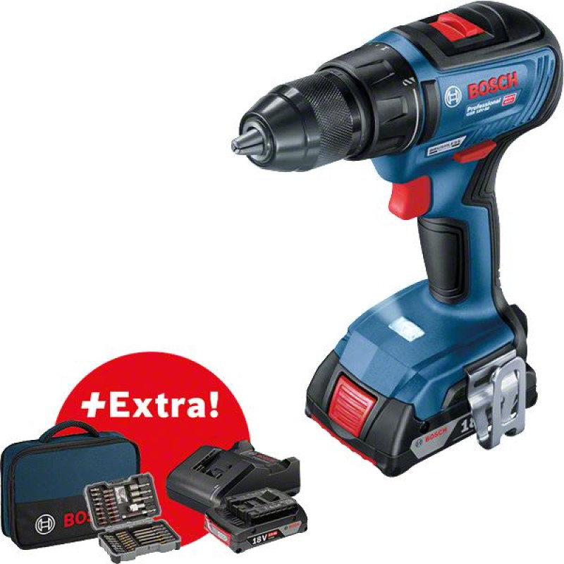 BOSCH Шурупокрут-дриль акумуляторний GSR 18 V-50, 18В 2*2Аг, 28/50/50 Нм, 20+1, 460/1800об/хв, ЗП, кейс, аксесуари, 1кг (06019H5004)