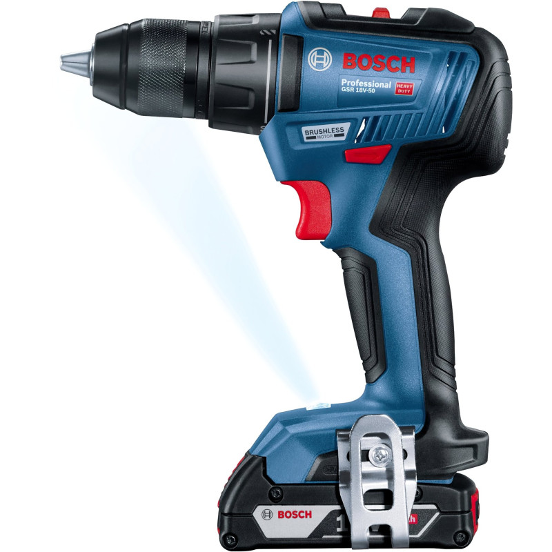 BOSCH Шурупокрут-дриль акумуляторний GSR 18 V-50, 18В 2*2Аг, 28/50/50 Нм, 20+1, 460/1800об/хв, ЗП, кейс, аксесуари, 1кг (06019H5004)