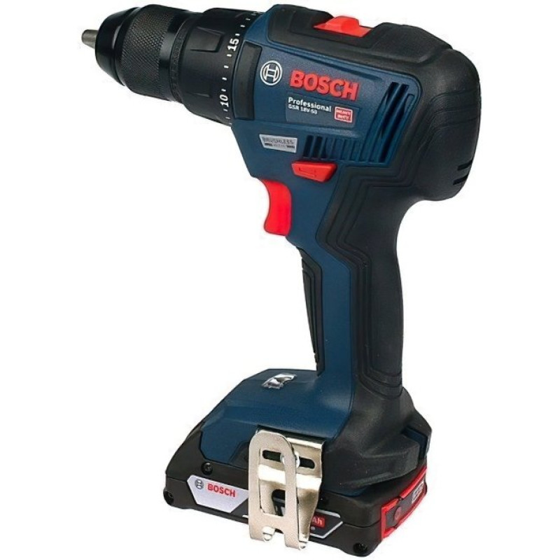 BOSCH Шурупокрут-дриль акумуляторний GSR 18 V-50, 18В 2*2Аг, 28/50/50 Нм, 20+1, 460/1800об/хв, ЗП, кейс, аксесуари, 1кг (06019H5004)