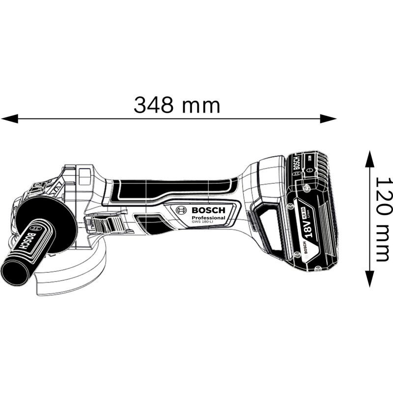 BOSCH Шліфмашина кутова акумуляторна Professional GWS 180-LI (06019H9021)